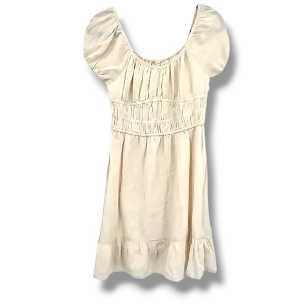 Sim & Sam Women's Dress Size M Short Sleeve Beige Ruffle Linen Blend Casual